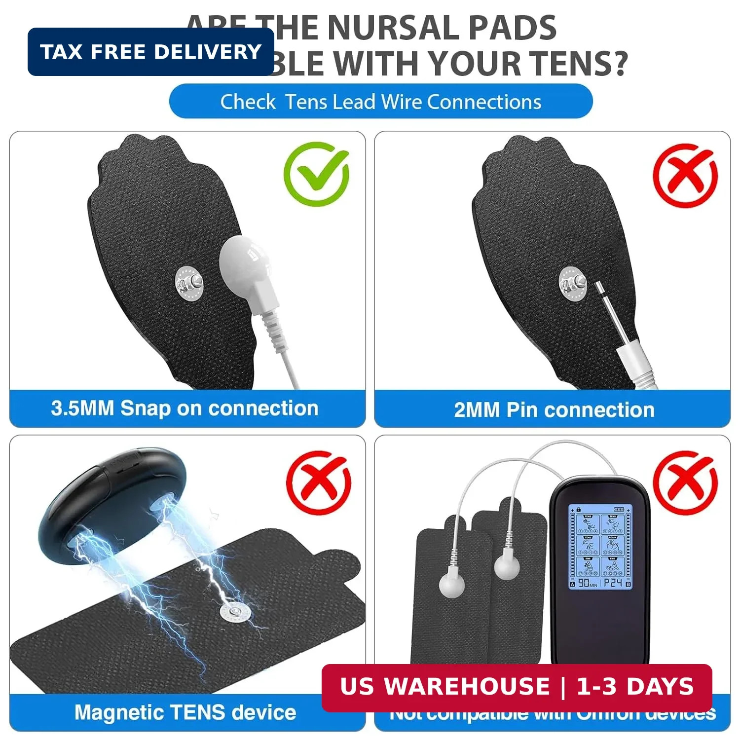 TENS Unit Electrode Pads NURSAL 20 Pack 3.5mm Snap EMS Replacement Pads for Elec