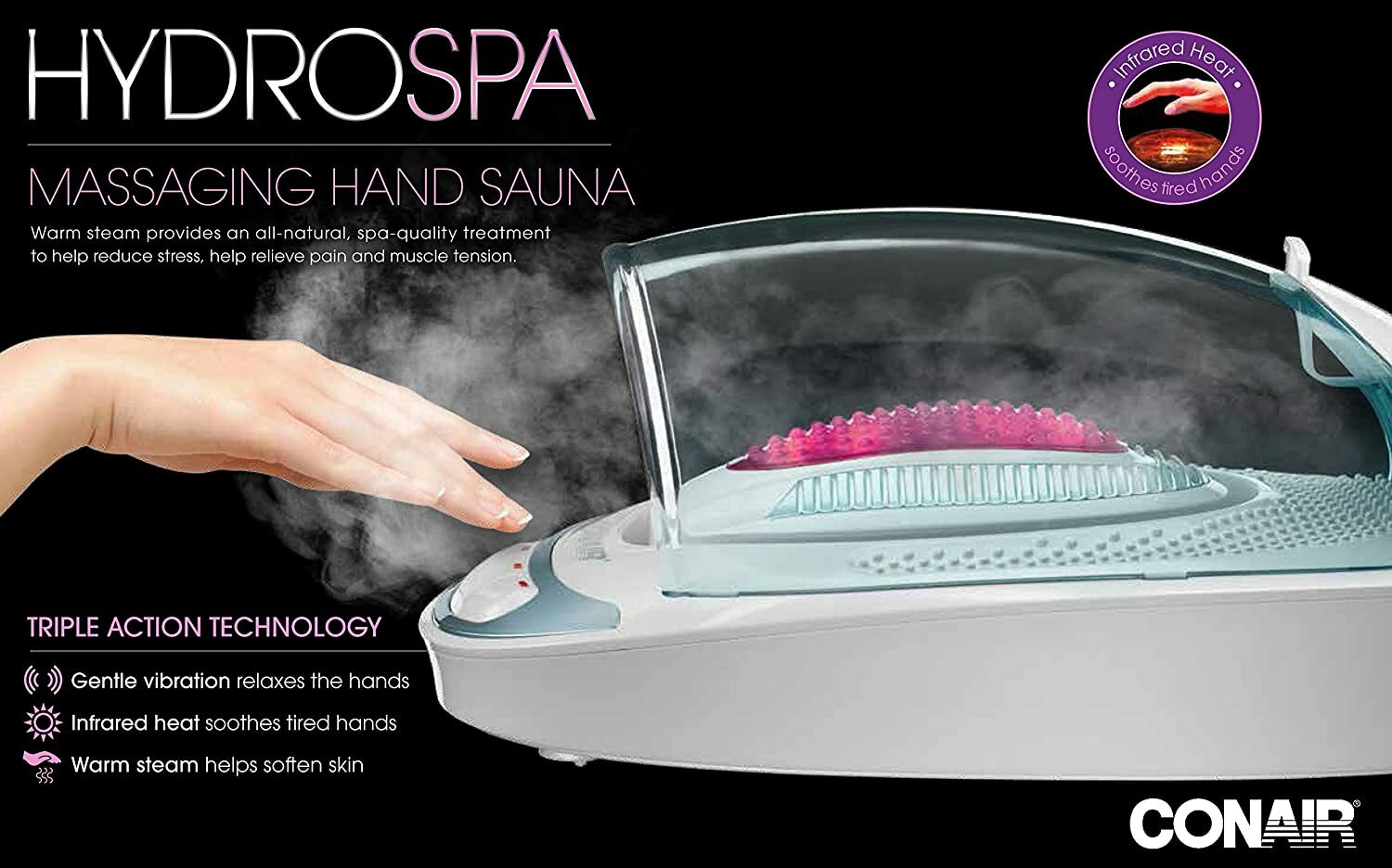 Conair HydroSpa Massaging Hand Sauna Steam–delivers moisture to skin & dry hands