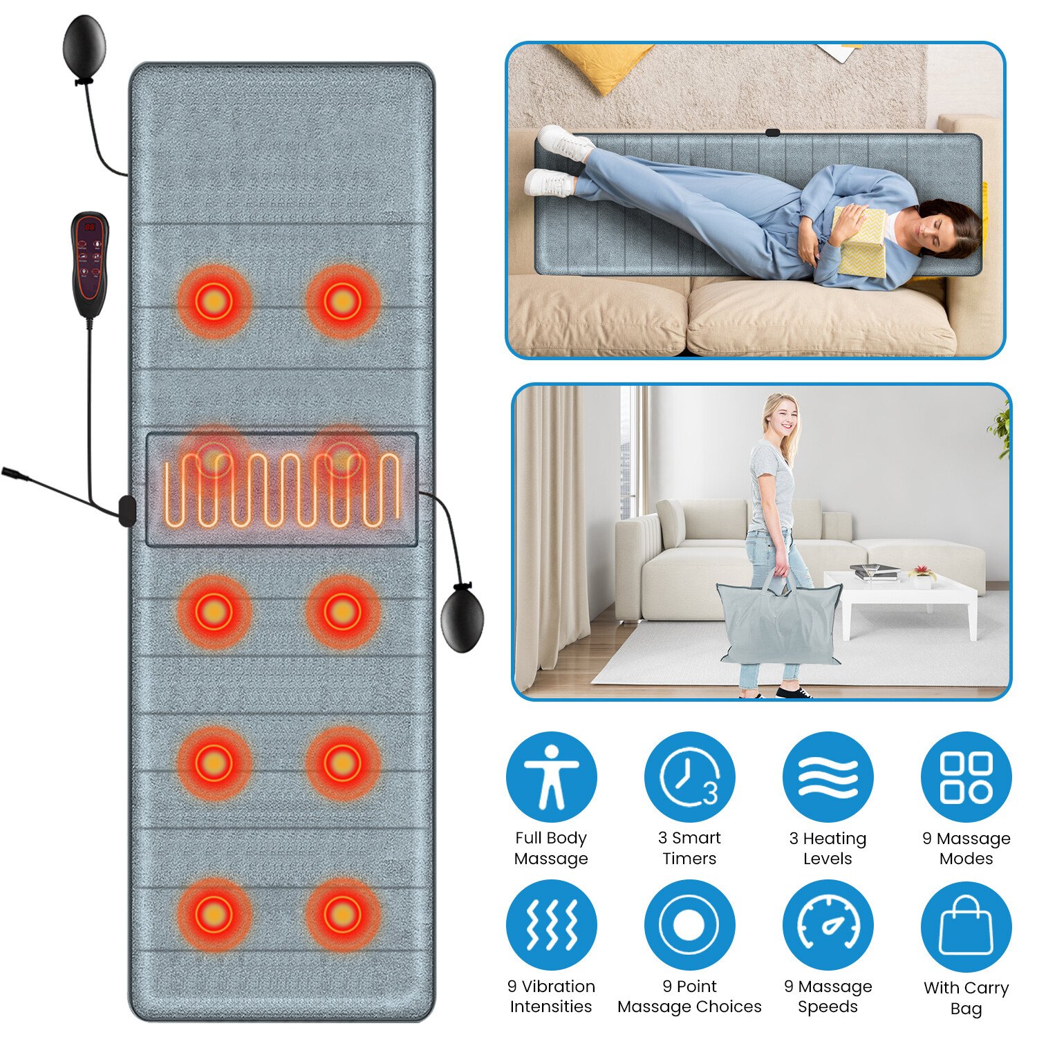 NEW Full Body Massage Mat 10 Vibration Motors 9 Massage Modes 3 Heating Settings