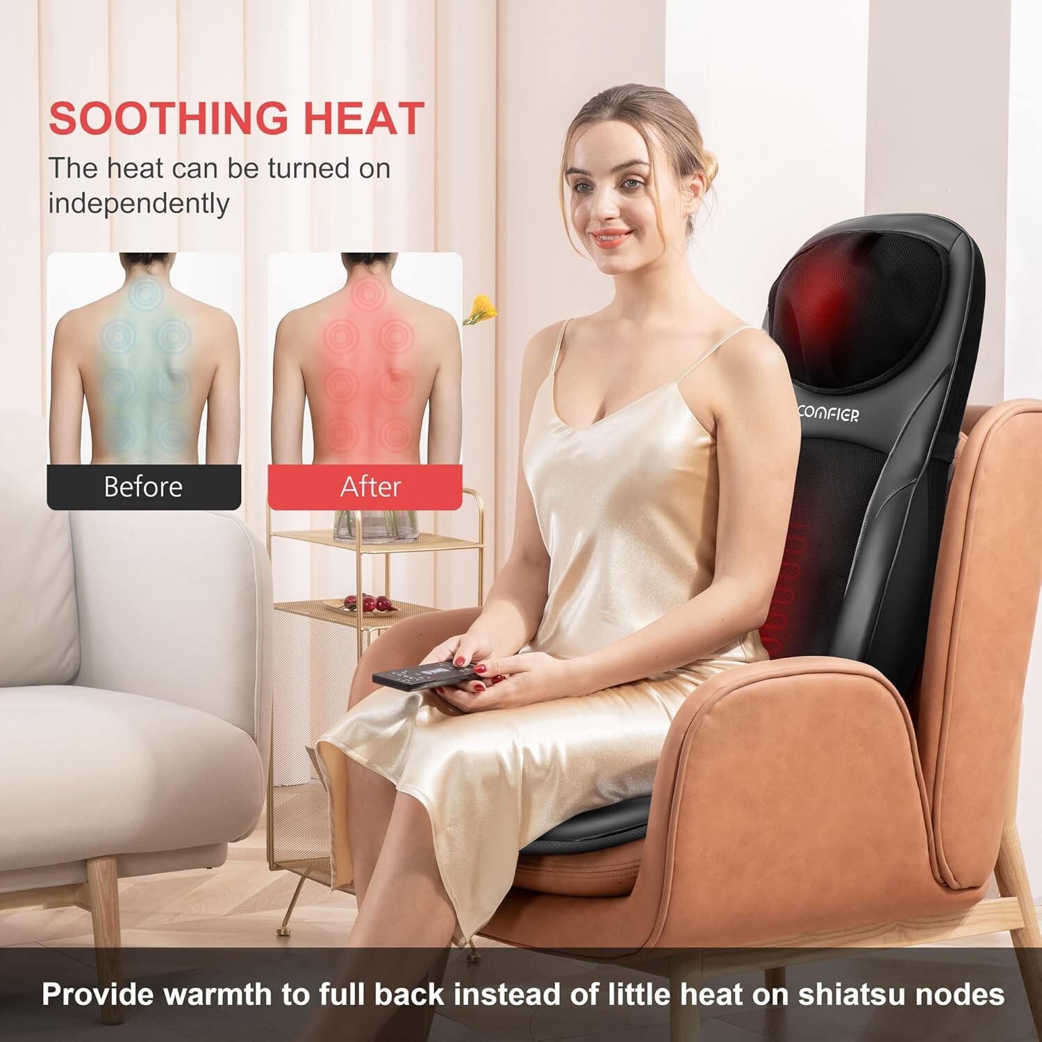Shitsu Neck Bck Mssger with Het, djustble Mssge Chir Pd Bck Support Mssge Set…