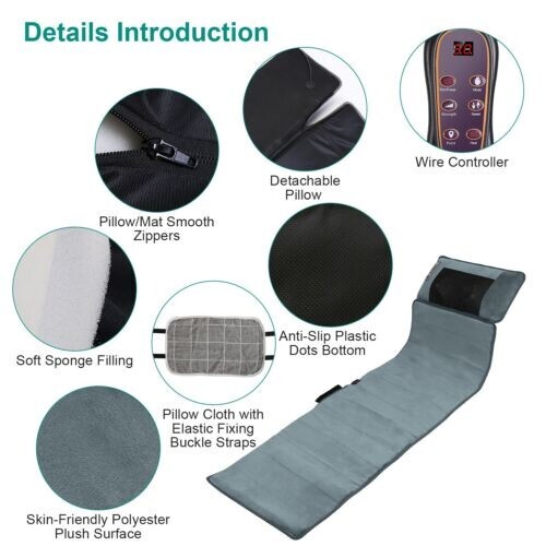 Full Body Electric Massage Mat w/Heat Vibration Massage Pad Cushion Back Massage