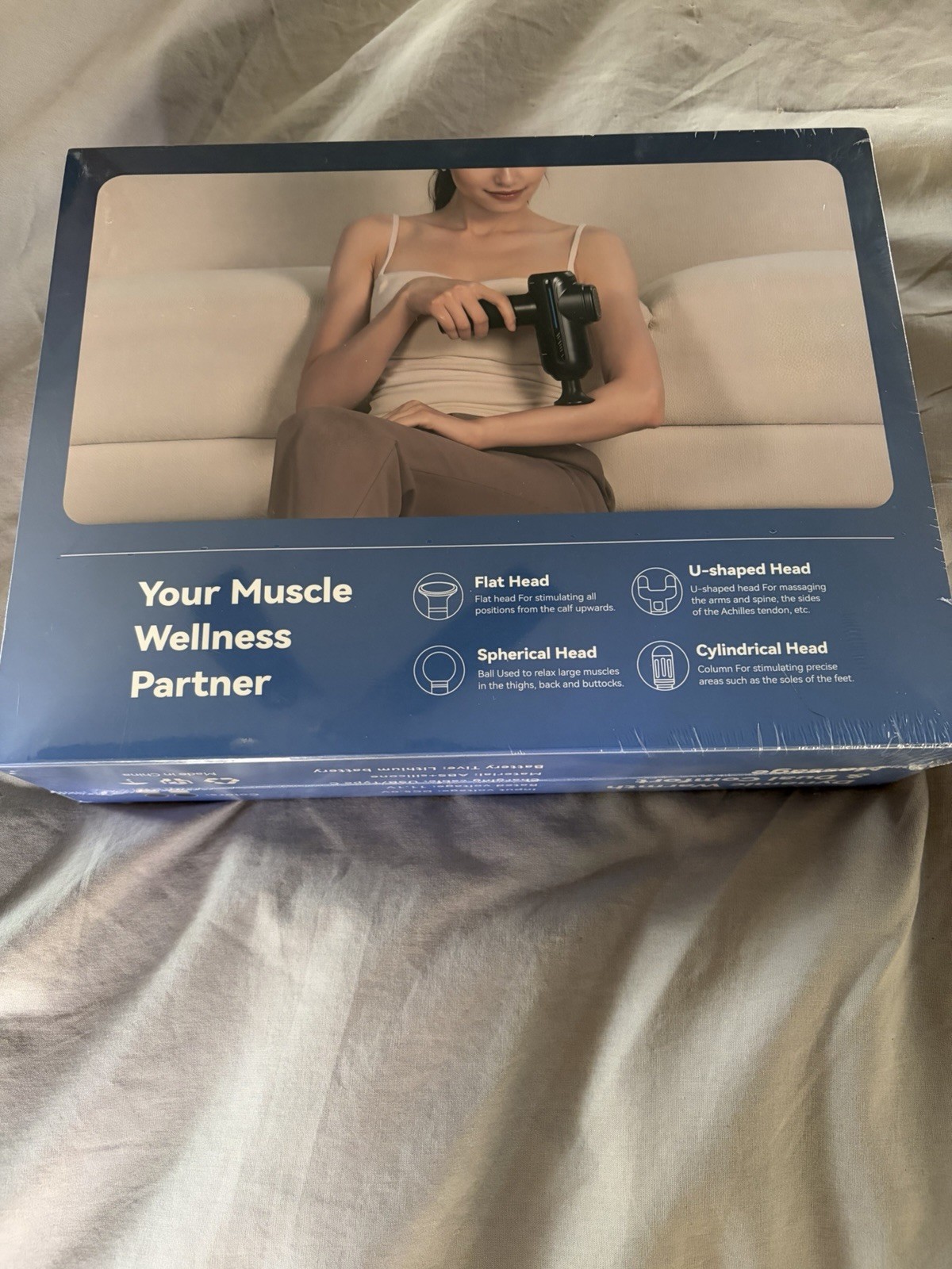 Brand New Navy Blue Heated Massage Gun w 4 Attachments