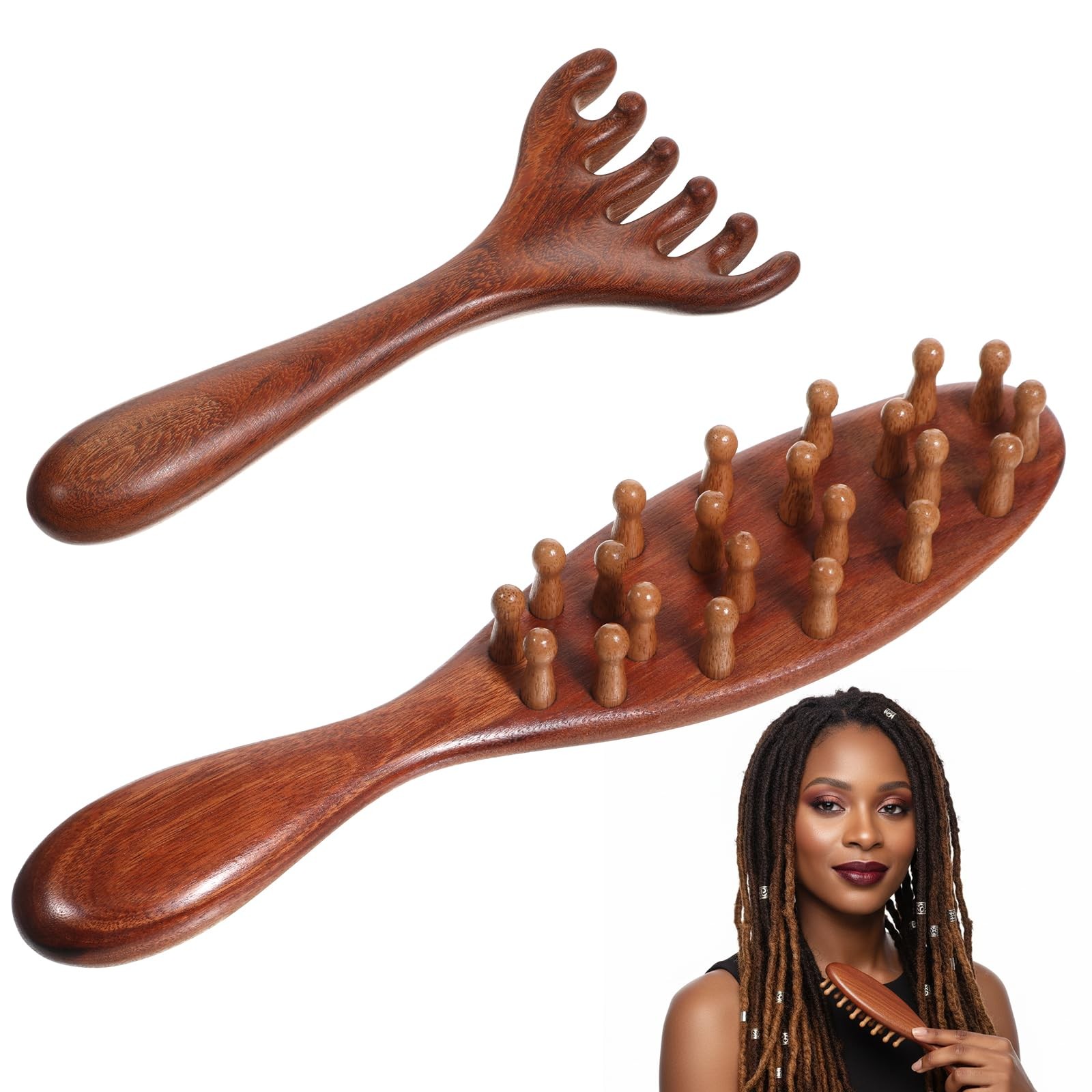 2 PCS Wooden Loc Comb, Long Handle Loc Brush for Microlocs, Wooden Scalp Mass…
