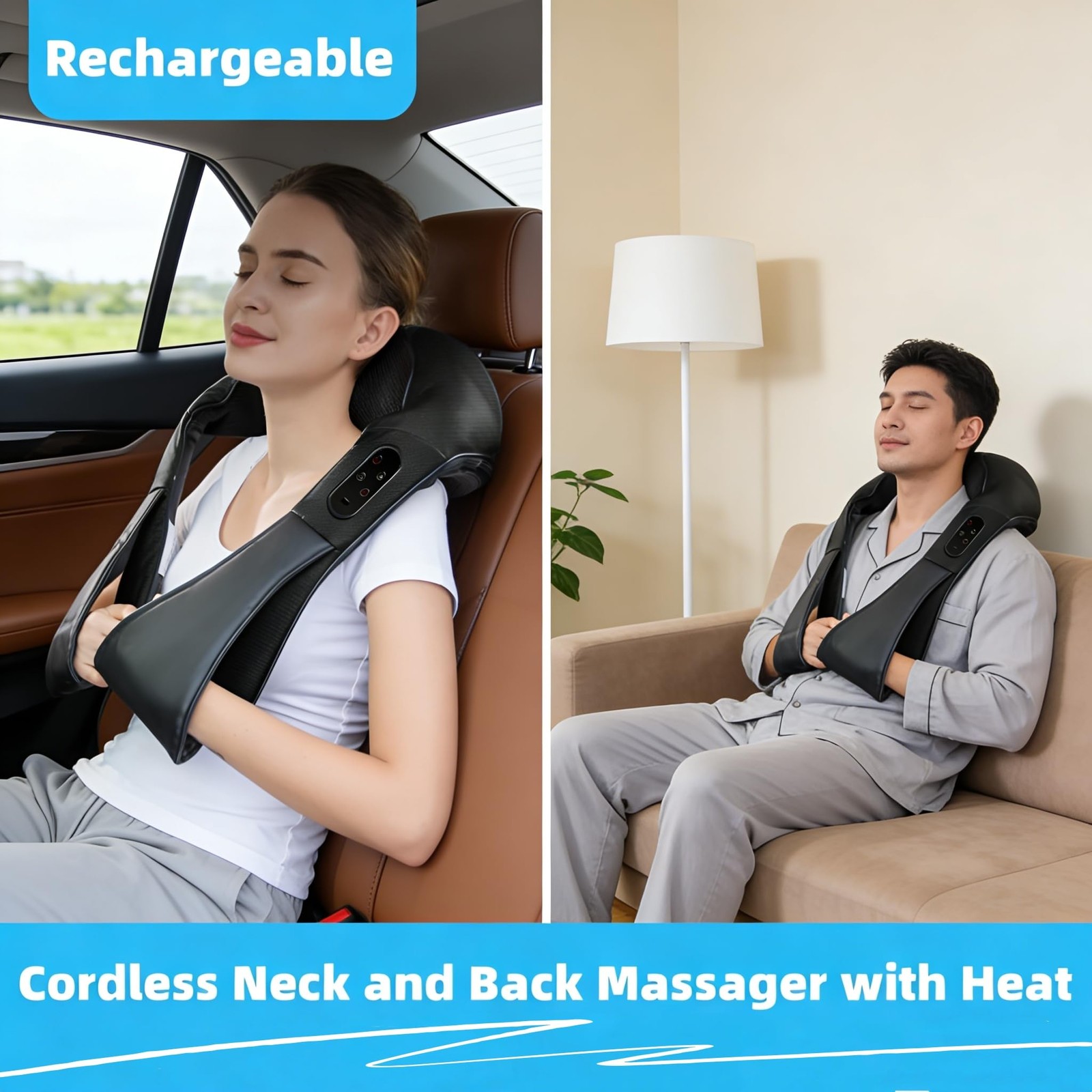 Cordless Neck and Shoulder Massager with Heat – 2000mAh Rechargeable Battery