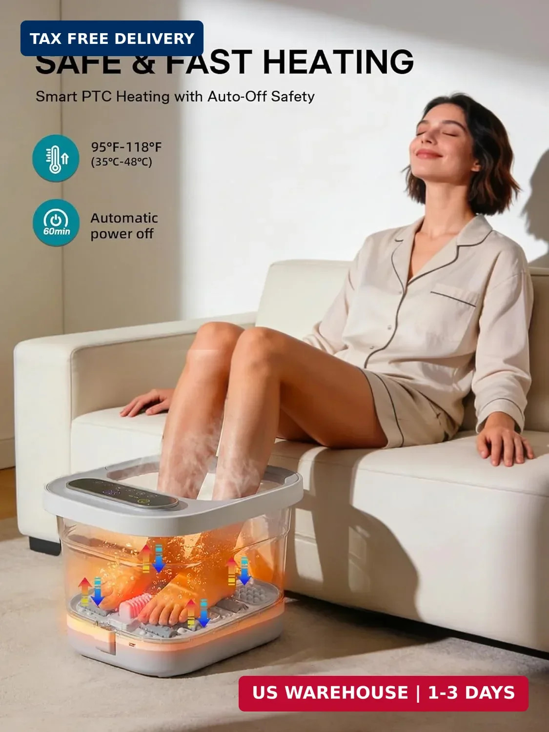ALLJOY Collapsible Foot Spa with Heat, Pedicure Foot Bath with Bubbles & 6 Rolle