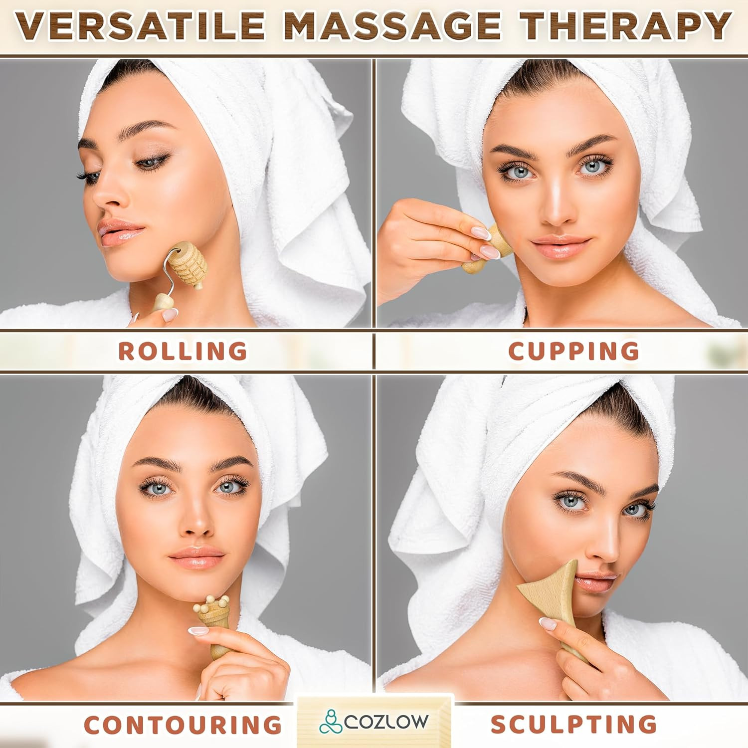 7-Piece Wood Therapy Facial Massage Set for Lifting & Anti-Aging