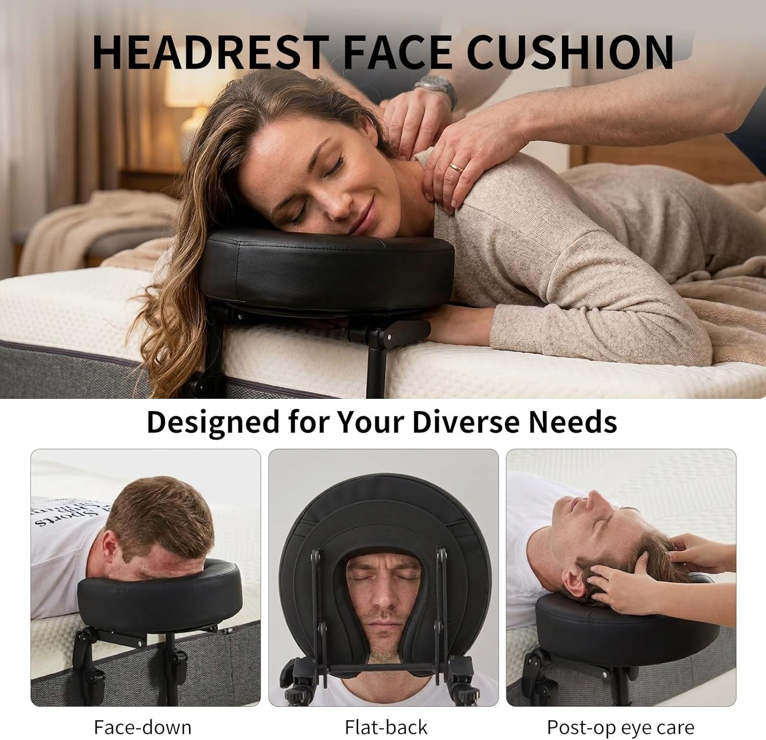 Massage Headrest for Bed,Adjustable Home Massage Face Cradle, No-Tools Assembly
