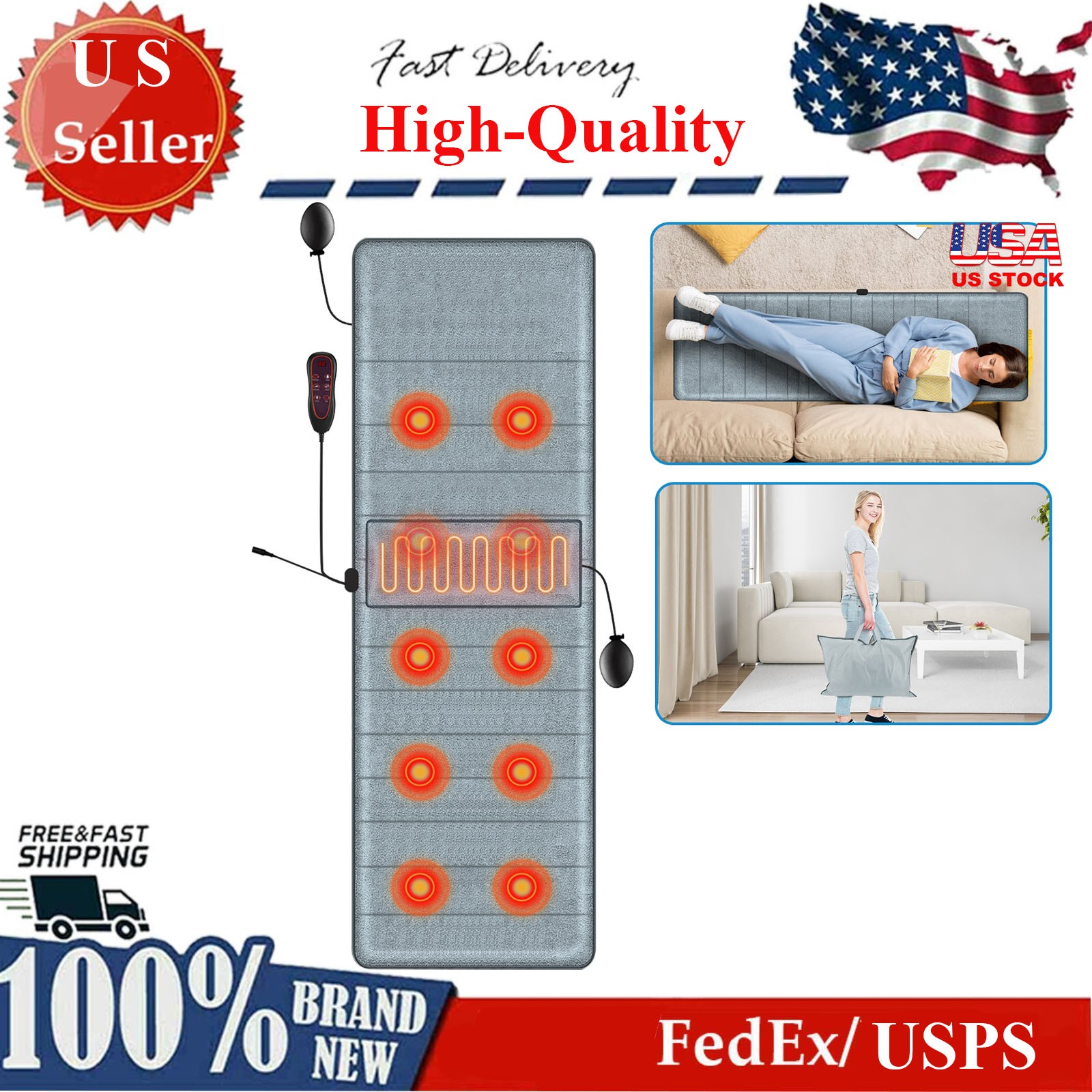 Memory Foam Full Body Massage Mat with Heat, Back Massager w/ Vibration Motors