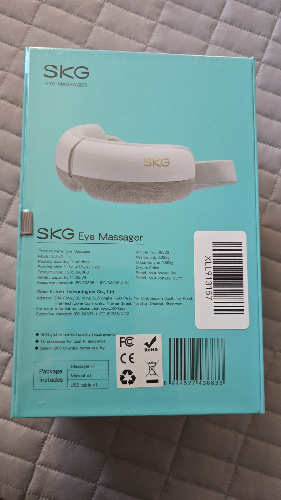 SKG E3-White Eye Massager with Heat Compression, Bluetooth Music Rechargeable