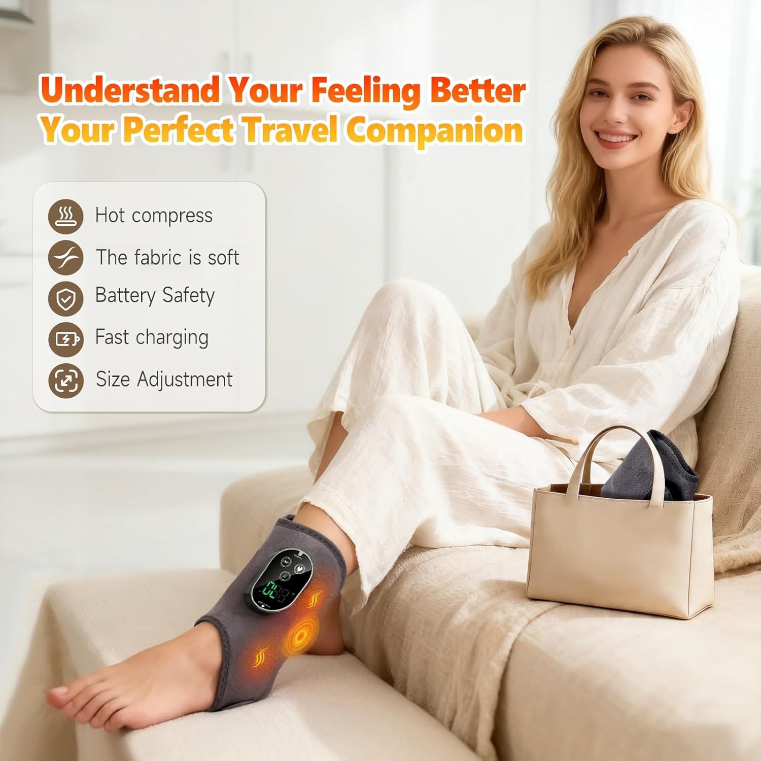 Electric Foot Ankle Massager Relieve Ankle Pain 6 Heat Levels, 3 Vibration Modes