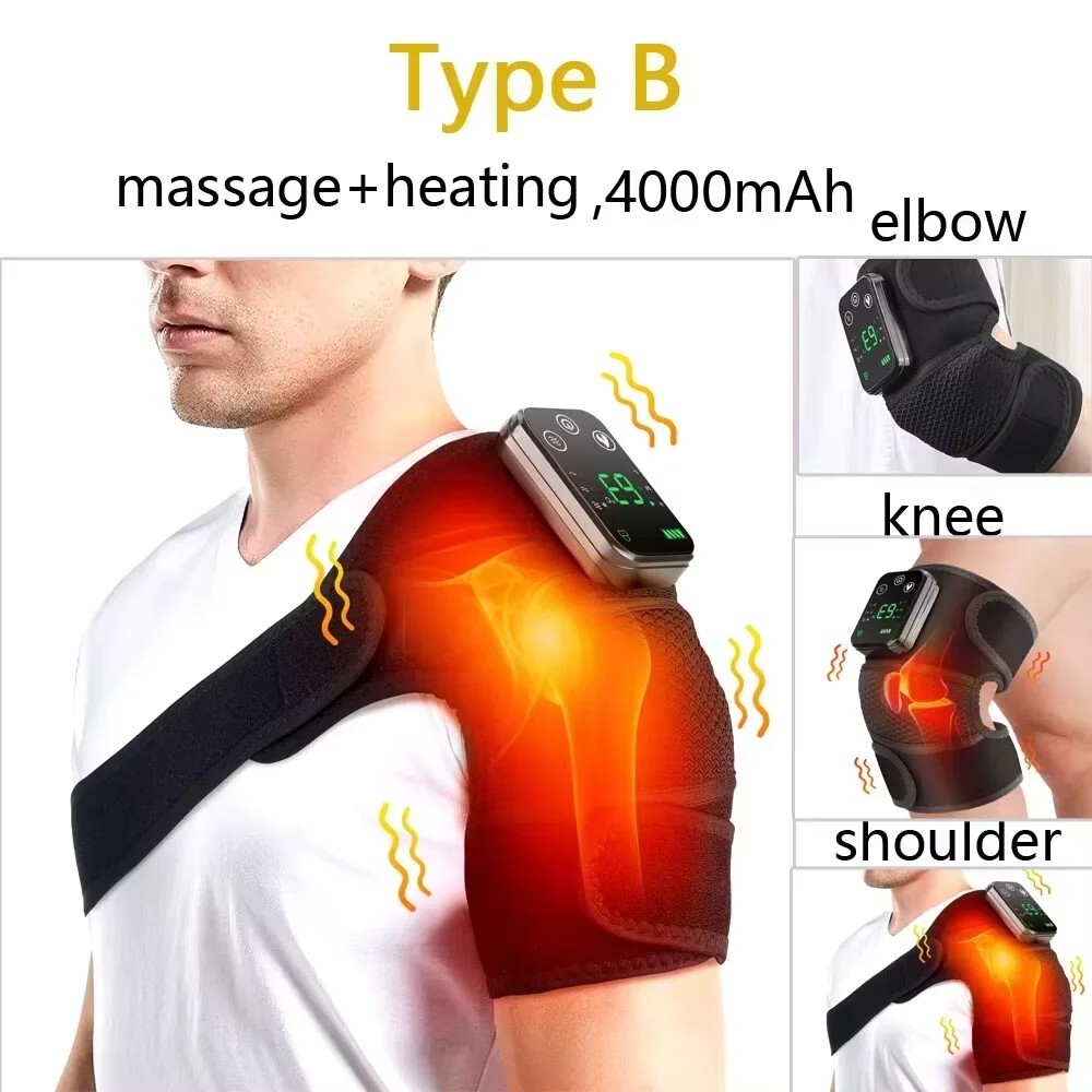 3 in 1 Electric Heated Vibration Shoulder Massager Brace Wrap Joint Pain Relief