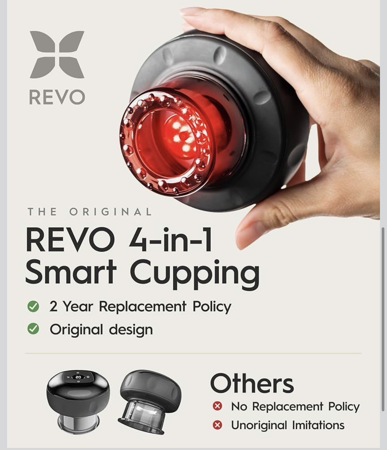 REVO The Original 4in1 Smart Cupping Therapy Massager Red Light Therapy 4 Pack