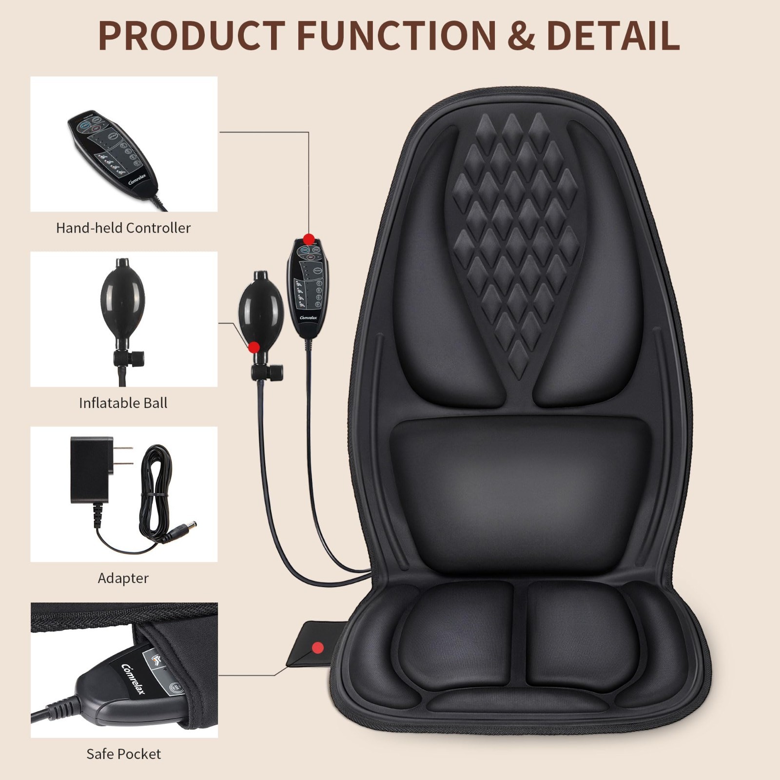 3D Back Massager with Heat & 8 Vibrating Motors – Full Body Pain Relief Cushion