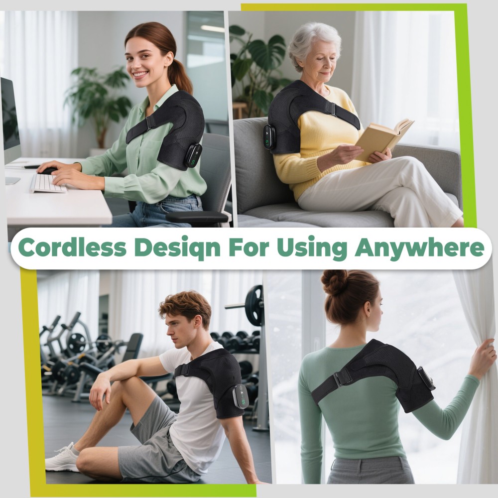 Electric Heated Vibration Shoulder Massager Brace Rotator Cuff Relief Joint Pain