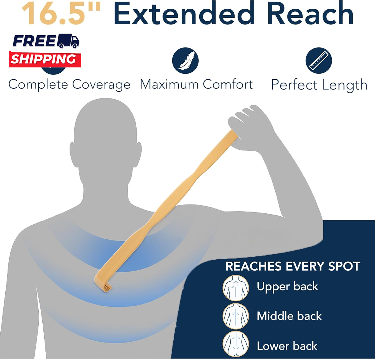 Slick- Bamboo Back Scratcher 16.5”, 2 Pack Wooden Back Scratcher Long Handle
