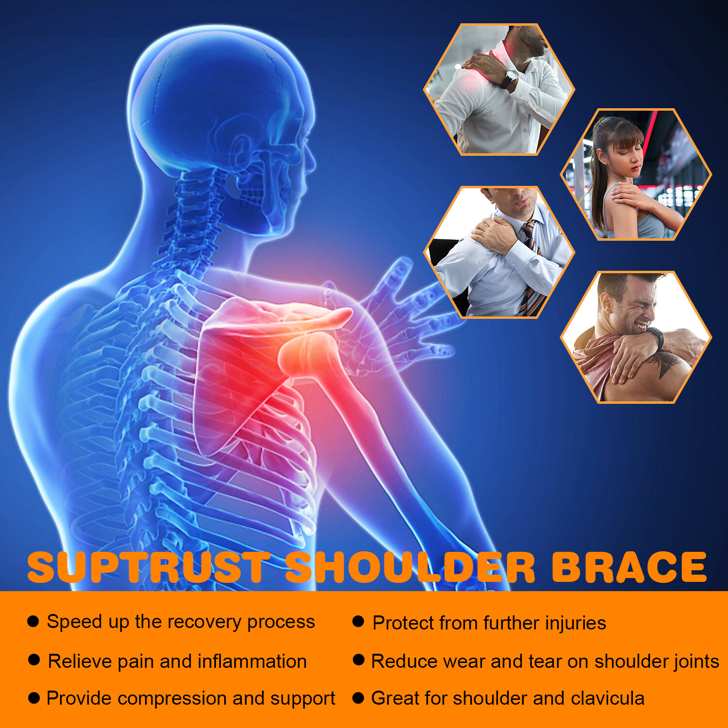 USB Powered Shoulder Brace – Heated Adjustable Support Pad For Pain Relief | USA