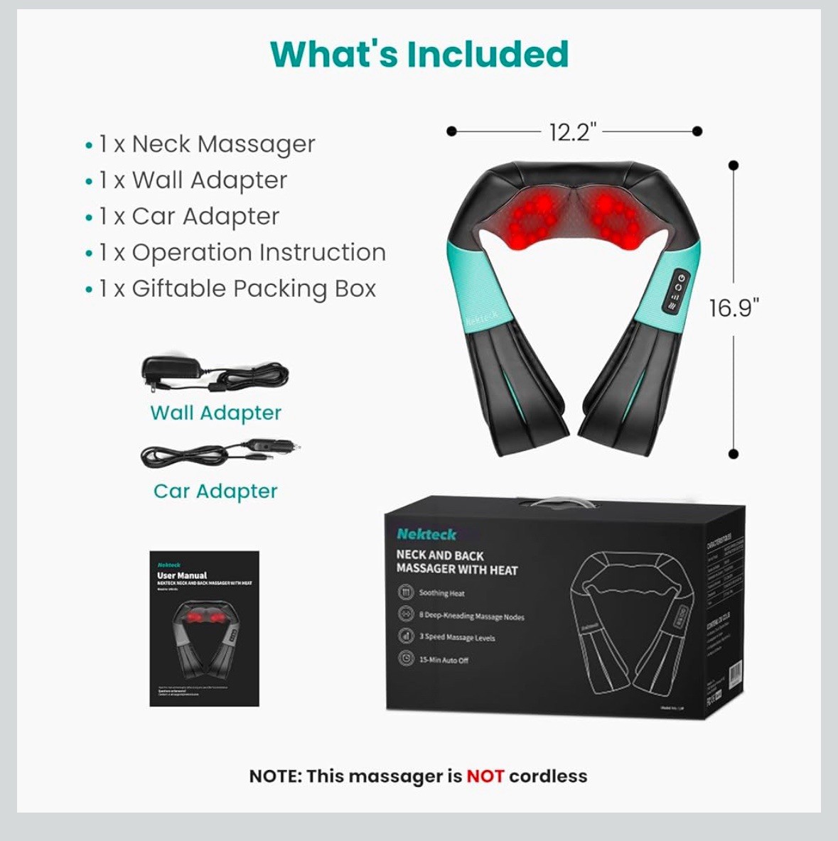 Nekteck Shiatsu Neck Massager with Heat for Pain Relief Deep Tissue, 2026 Upg…
