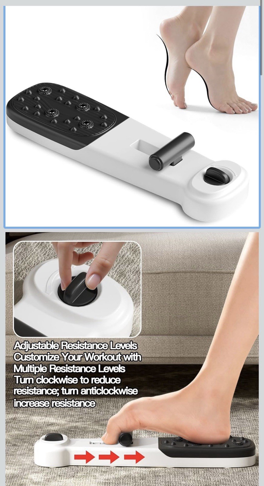 2 in 1 Foot Arch Trainer Massage Roller Adjustable Resistance Levels