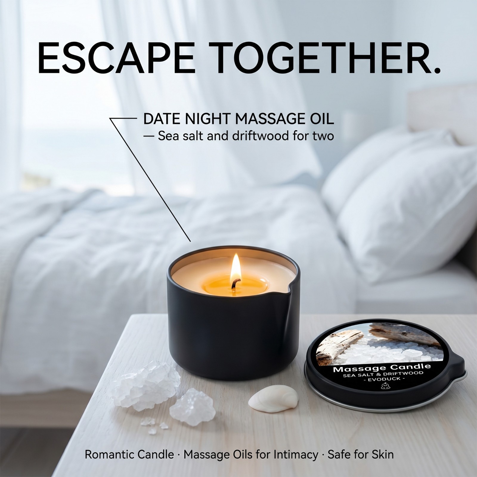 2 Pack Sea Salt & Driftwood Massage Candle 2oz Soy Body Oil Couples Spa Gift