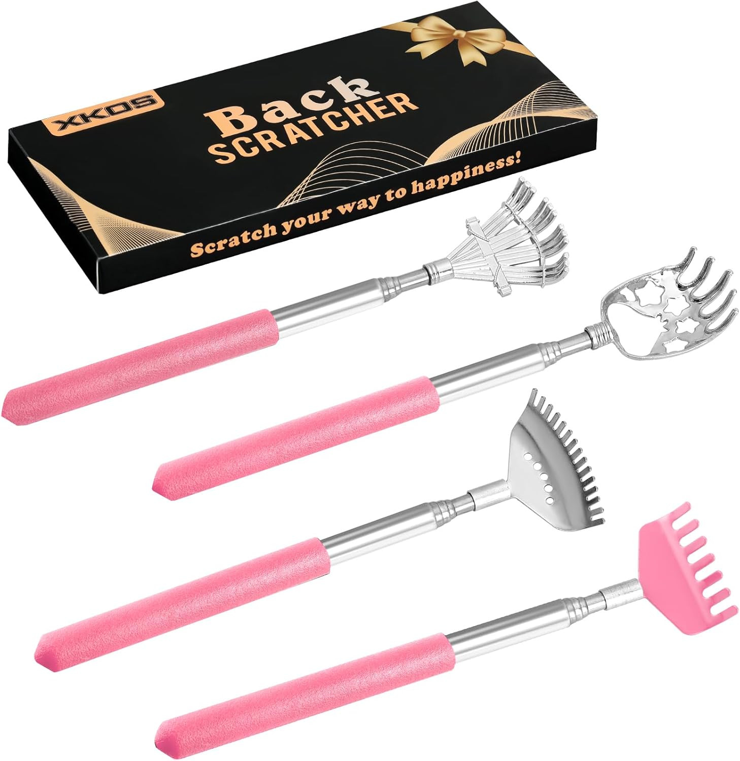 4 Pack Different Back Scratcher Portable Telescoping with Rubber Handles, Extend