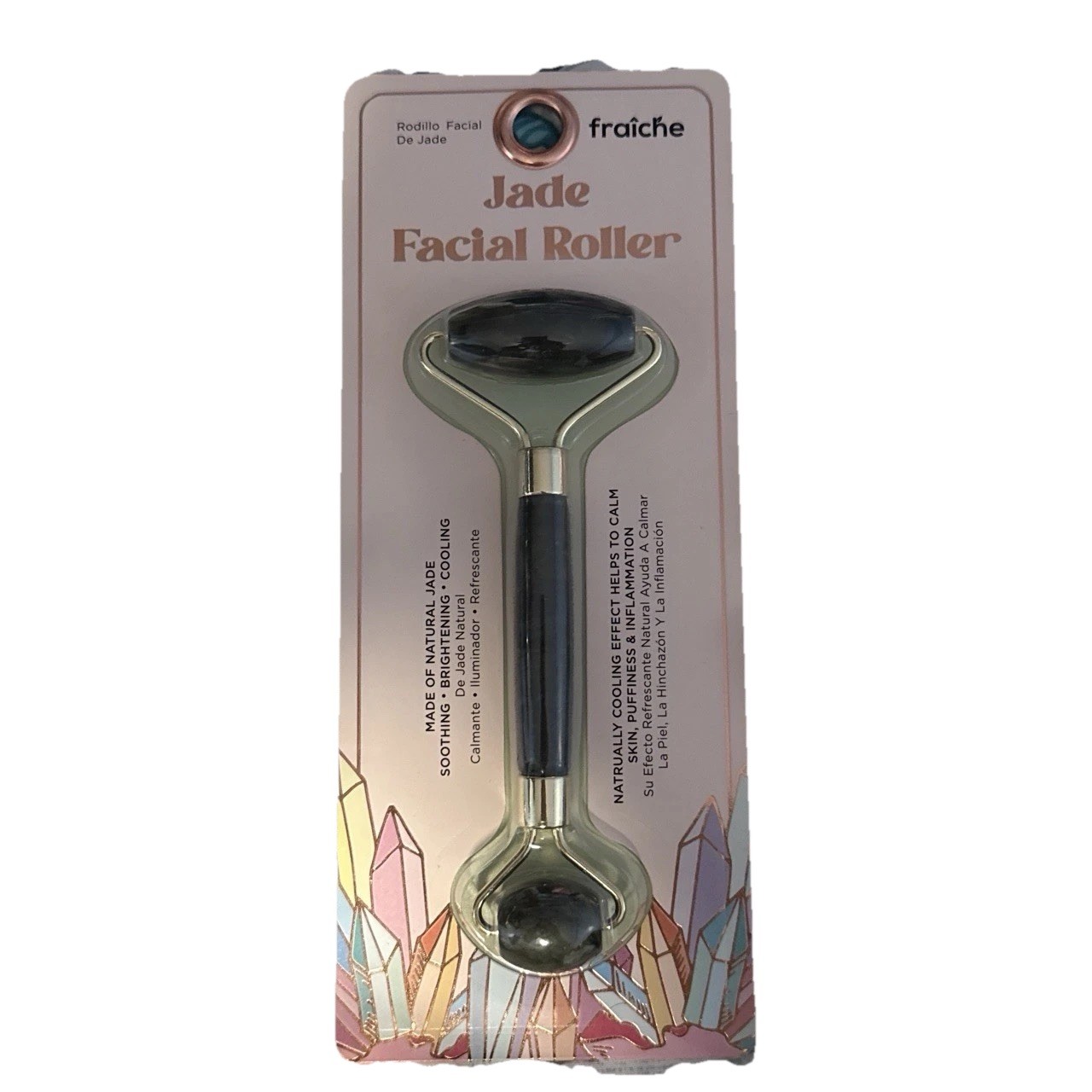 fraîche Jade Facial Roller Green Handheld Manual Face Massage Roller 2 Heads