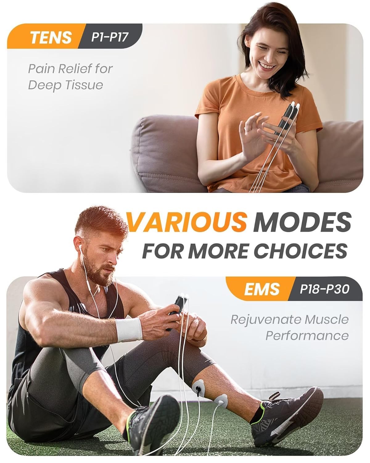 Compact Portable Tens Unit 30 Modes EMS Muscle Stimulator for Back Pain Relief