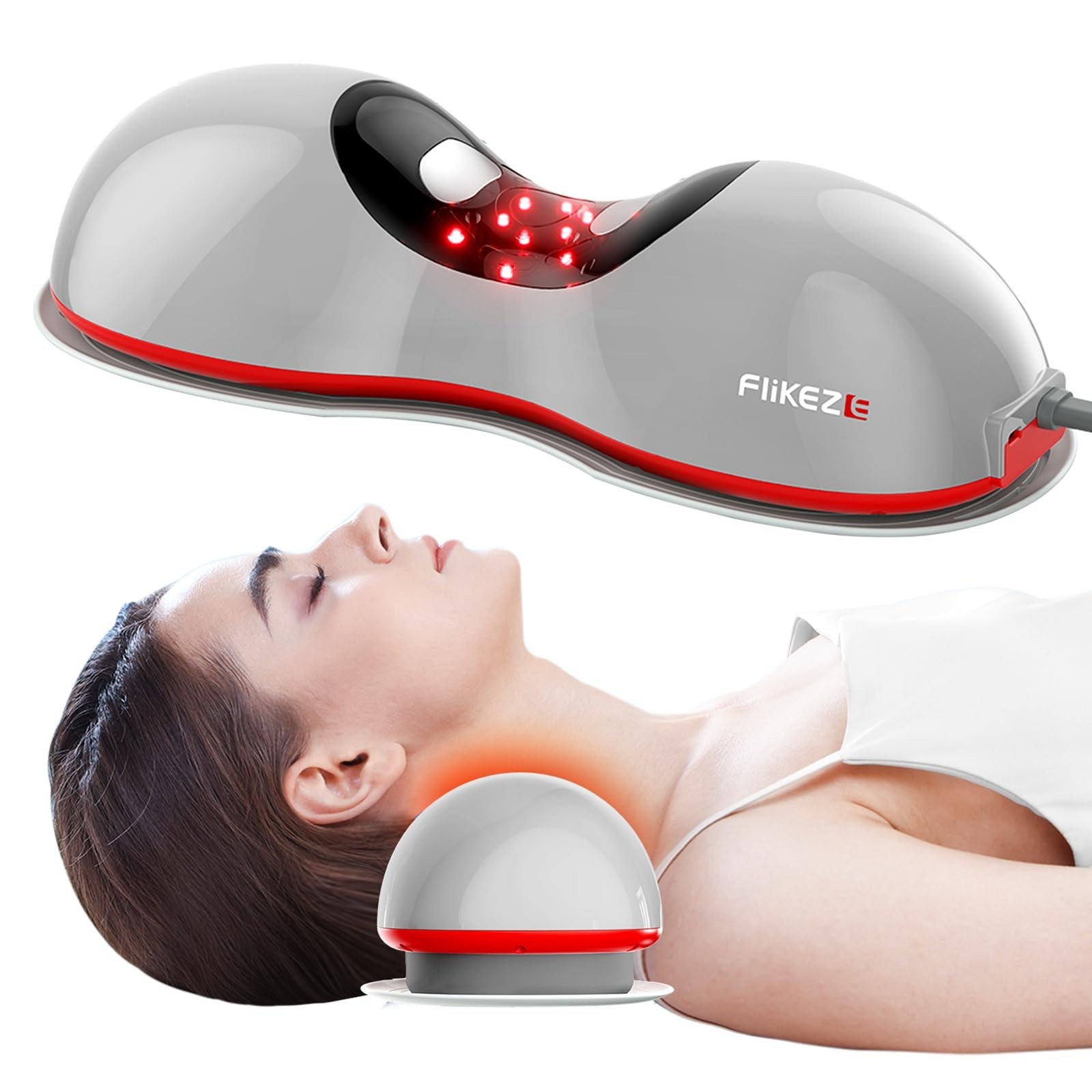 Heated Neck Stretcher with Red Light Therapy, Wireless Cervical Traction Device