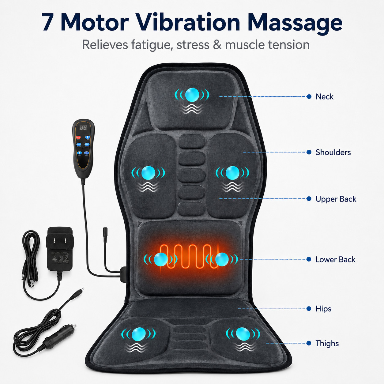 Back Massager with Heat 7 Motors Massage Seat Cushion 9 Modes Chair Pad