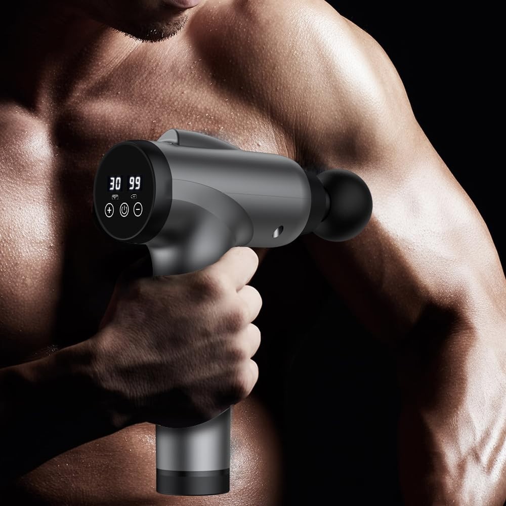 Deep Tissue Massage Gun, Handheld Electric Muscle Massager, 30 Speeds, 9 Attachm