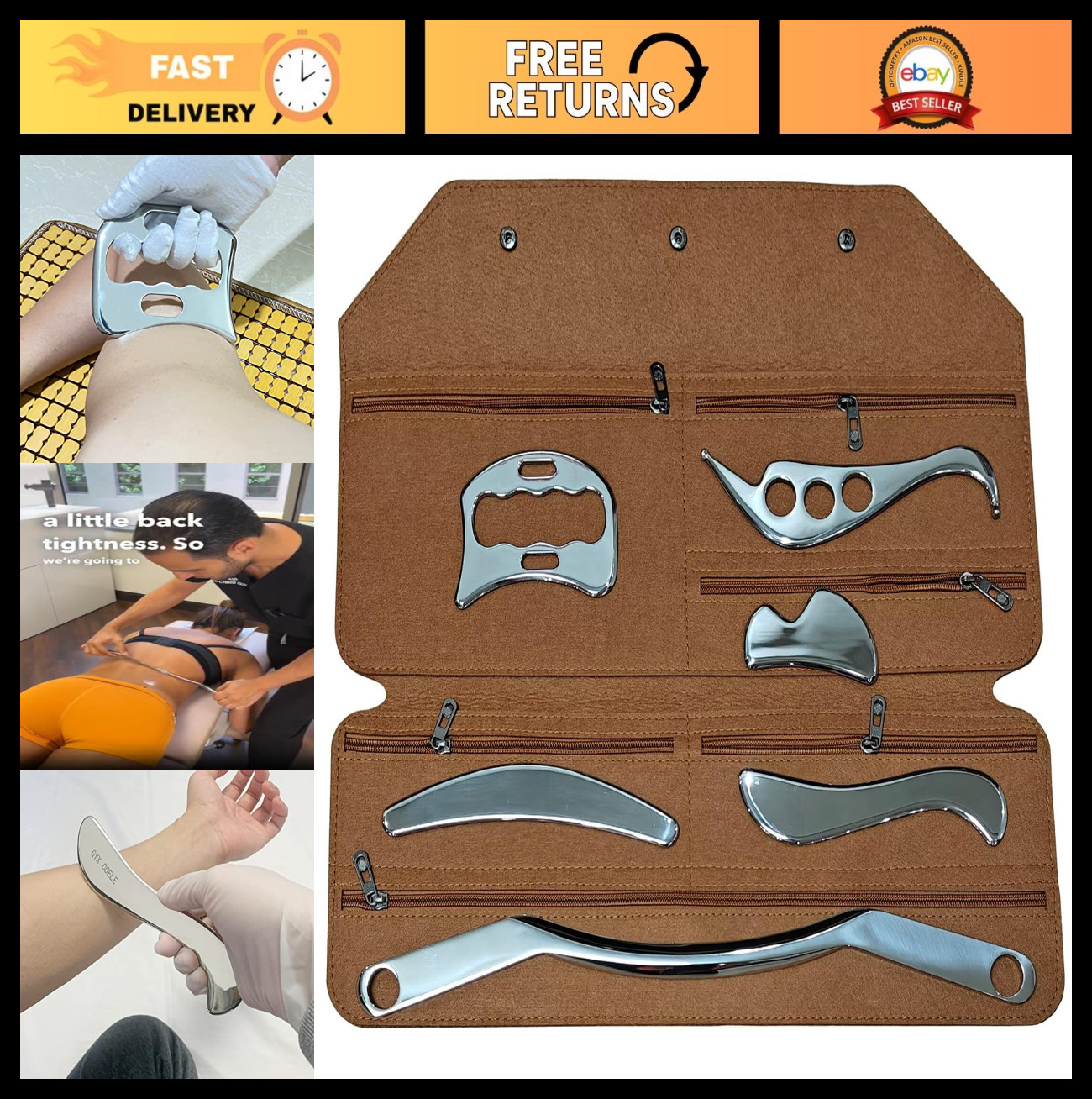6-in-1 Stainless Steel Gua Sha Massage Tool Set for Soft Tissue Mobilization – B