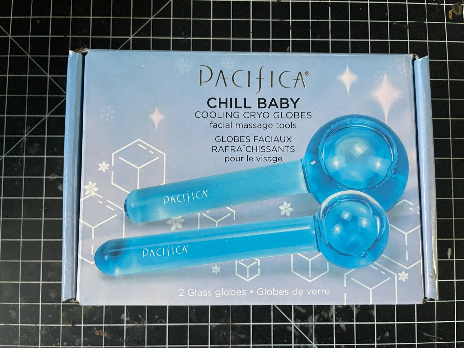 Pacifica Chill Baby Cooling Cryo Globes Blue Glass Face Massager 2 Heads
