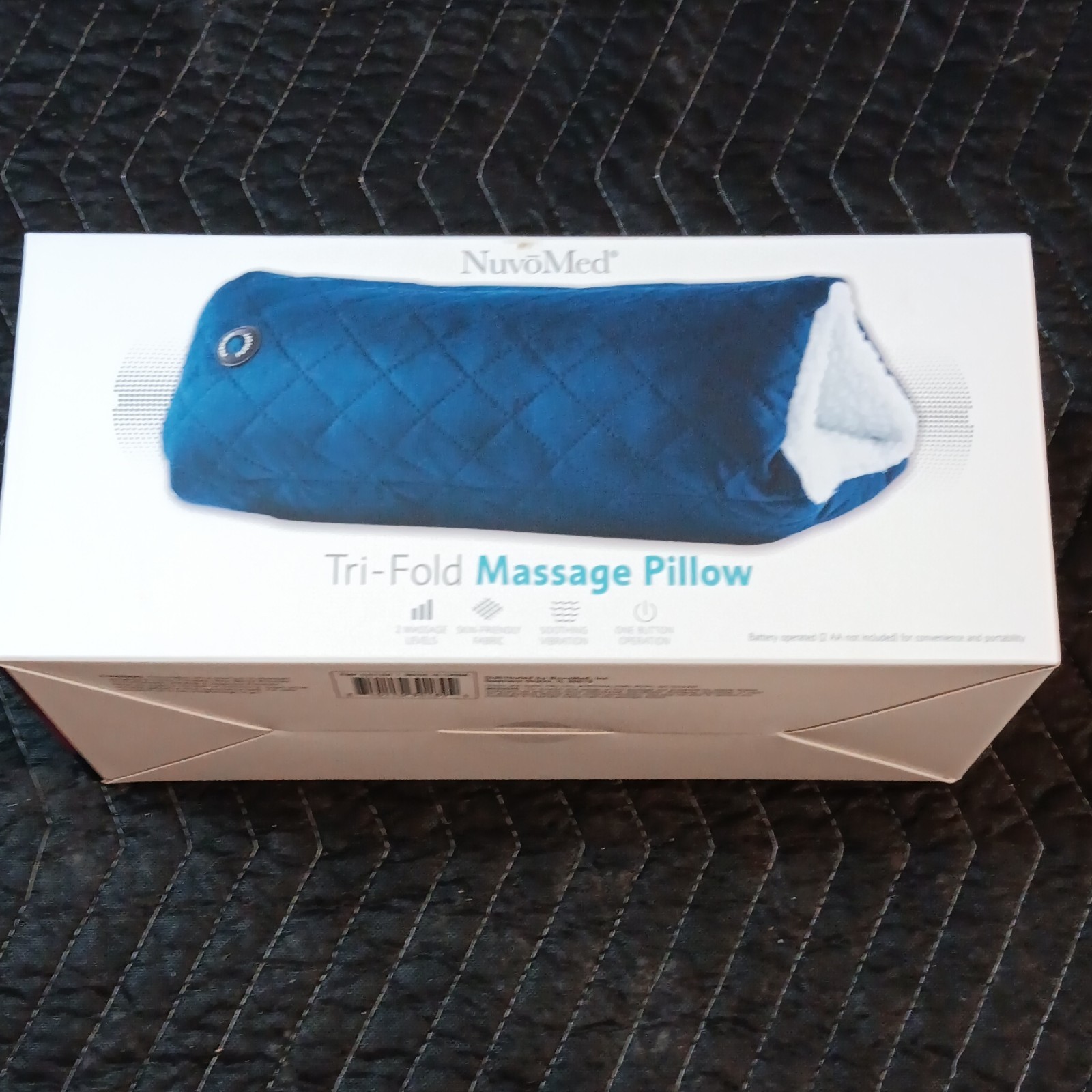 NuvoMed Tri-Fold Massage Pillow w/ Vibration for Neck/Back/Shoulder, Blue/White