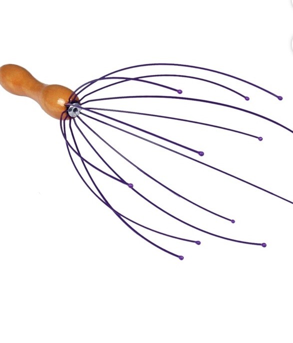 Manual Wooden Head & Scalp Massager Blue Purple Stainless Steel Lightweight
