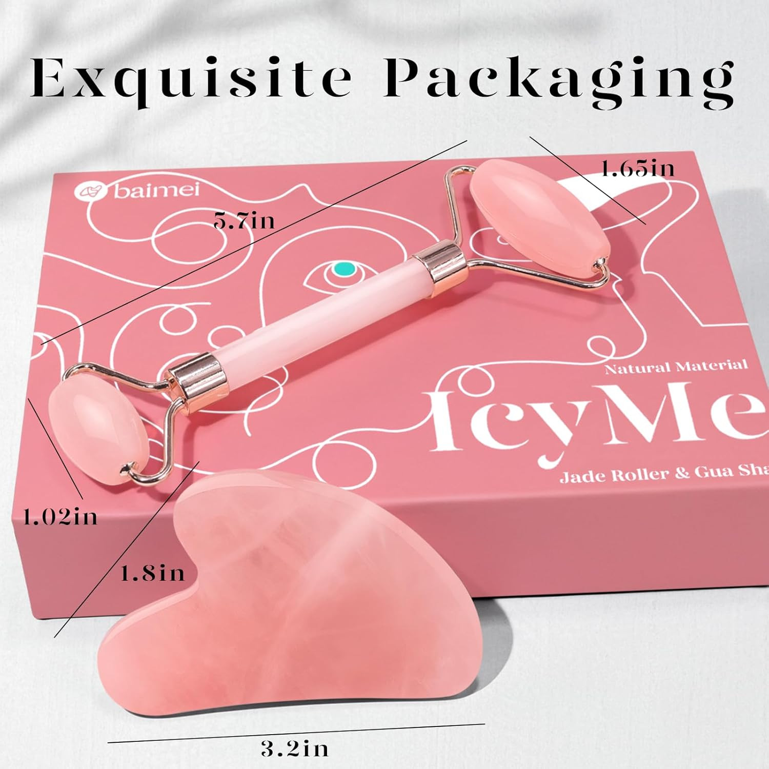 Icyme Jade Roller & Gua Sha, Face Roller Redness Reducing Skin Care Tools, Self