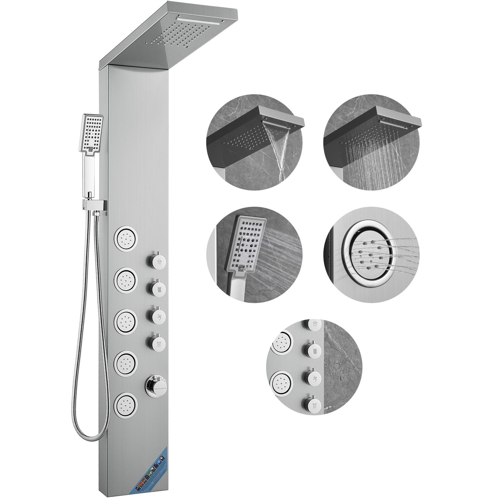 Stainless 4-in-1 Shower Rainfall Waterfall Massage Handheld 59in