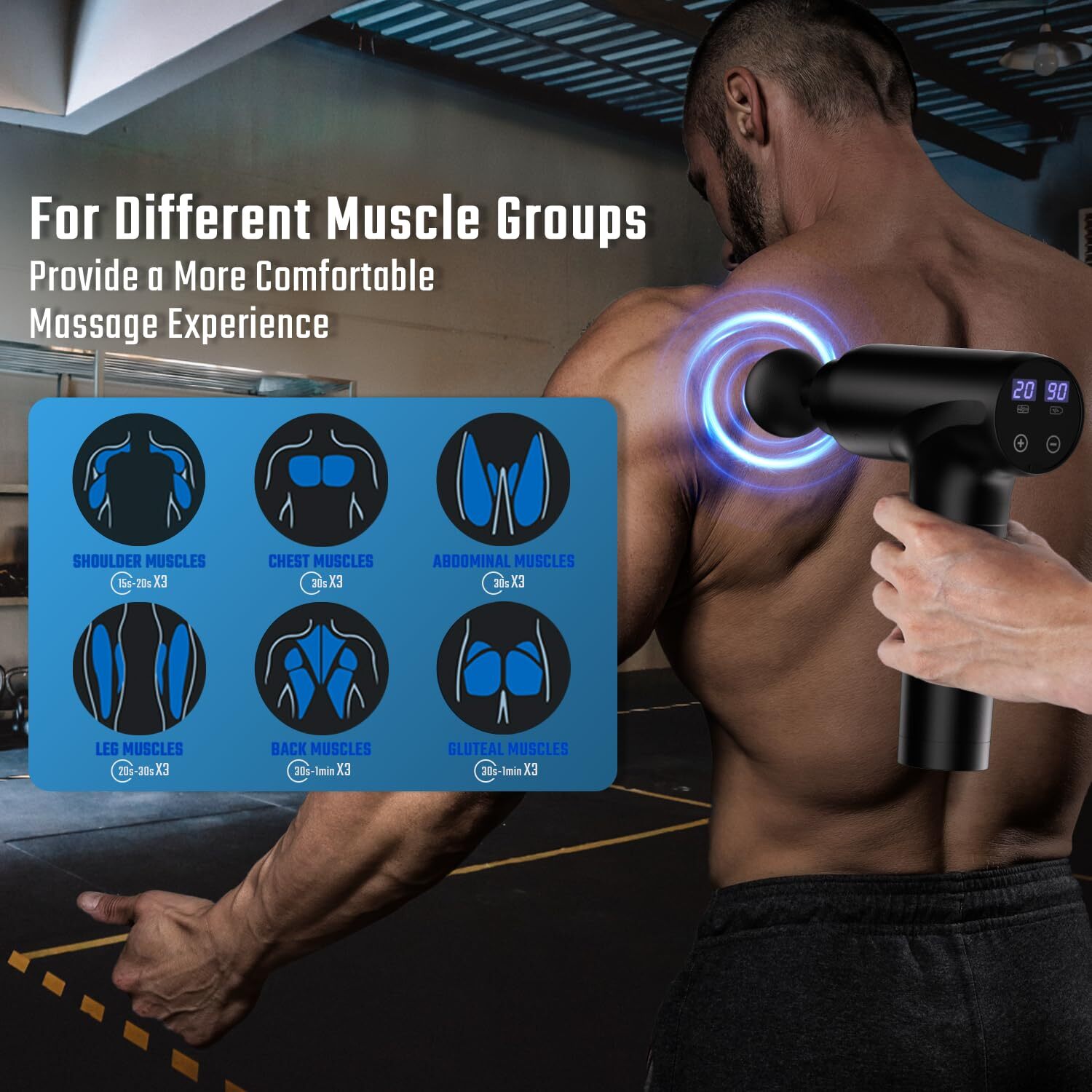 Portable Dark Grey Massage Gun with 20 Speeds 9 Heads for Muscle Recovery
