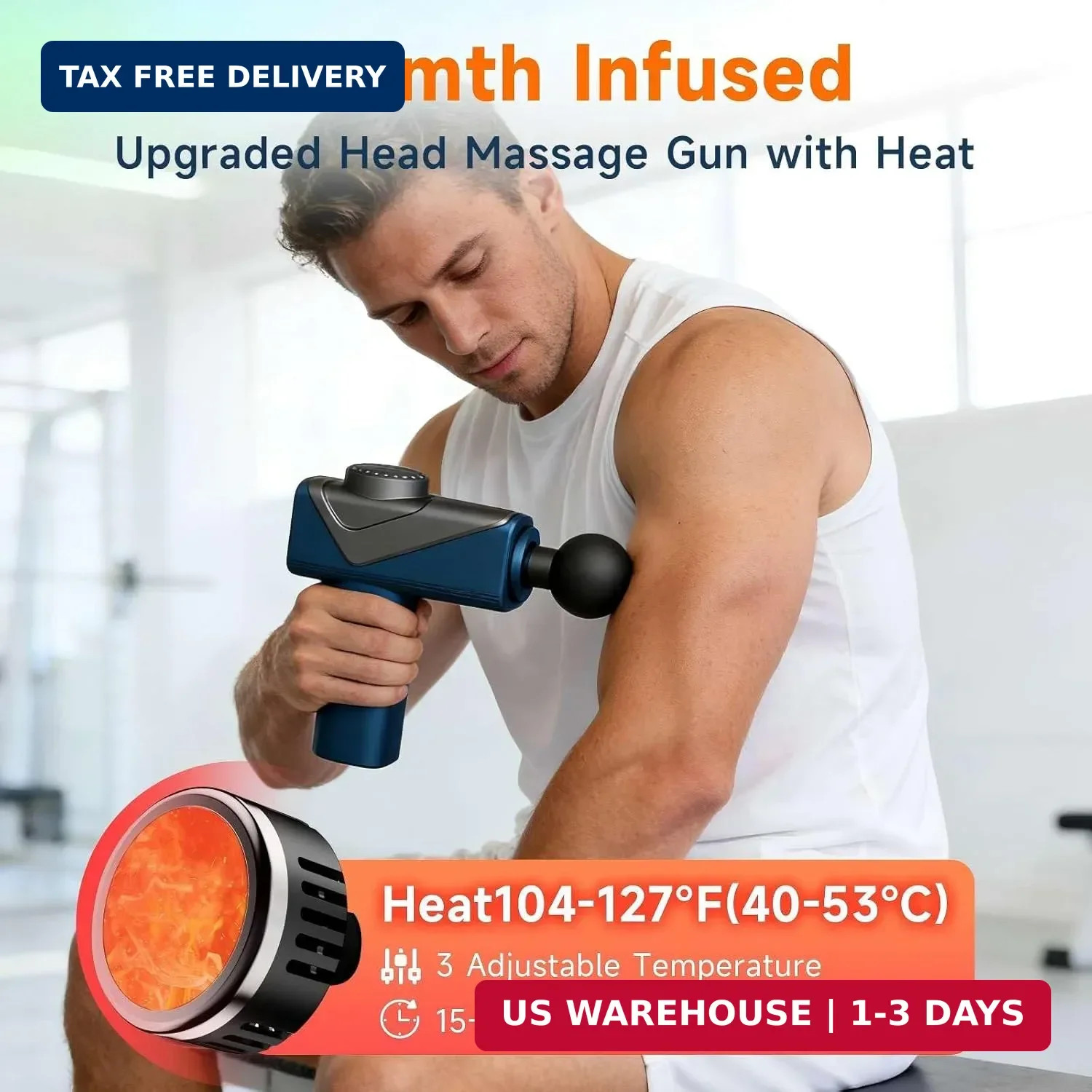 Massage Gun – Amazing Power! Handheld Muscle Gun with Heat, Powerful Full Body E