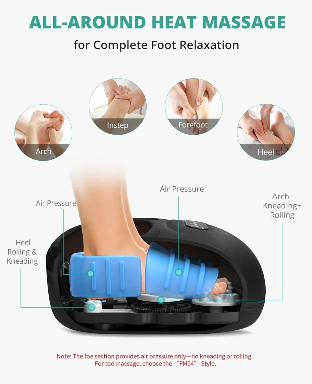 Foot Massager Machine with Heat Rolling Deep Kneading, Shiatsu Foot Massager 13″