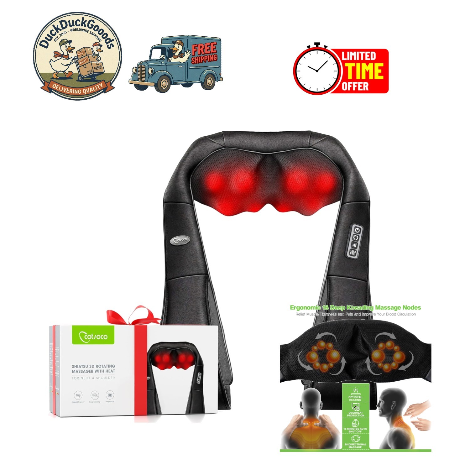 Luxury Shiatsu Neck Massager with Overheat Protection – Ideal Gift for Everyone