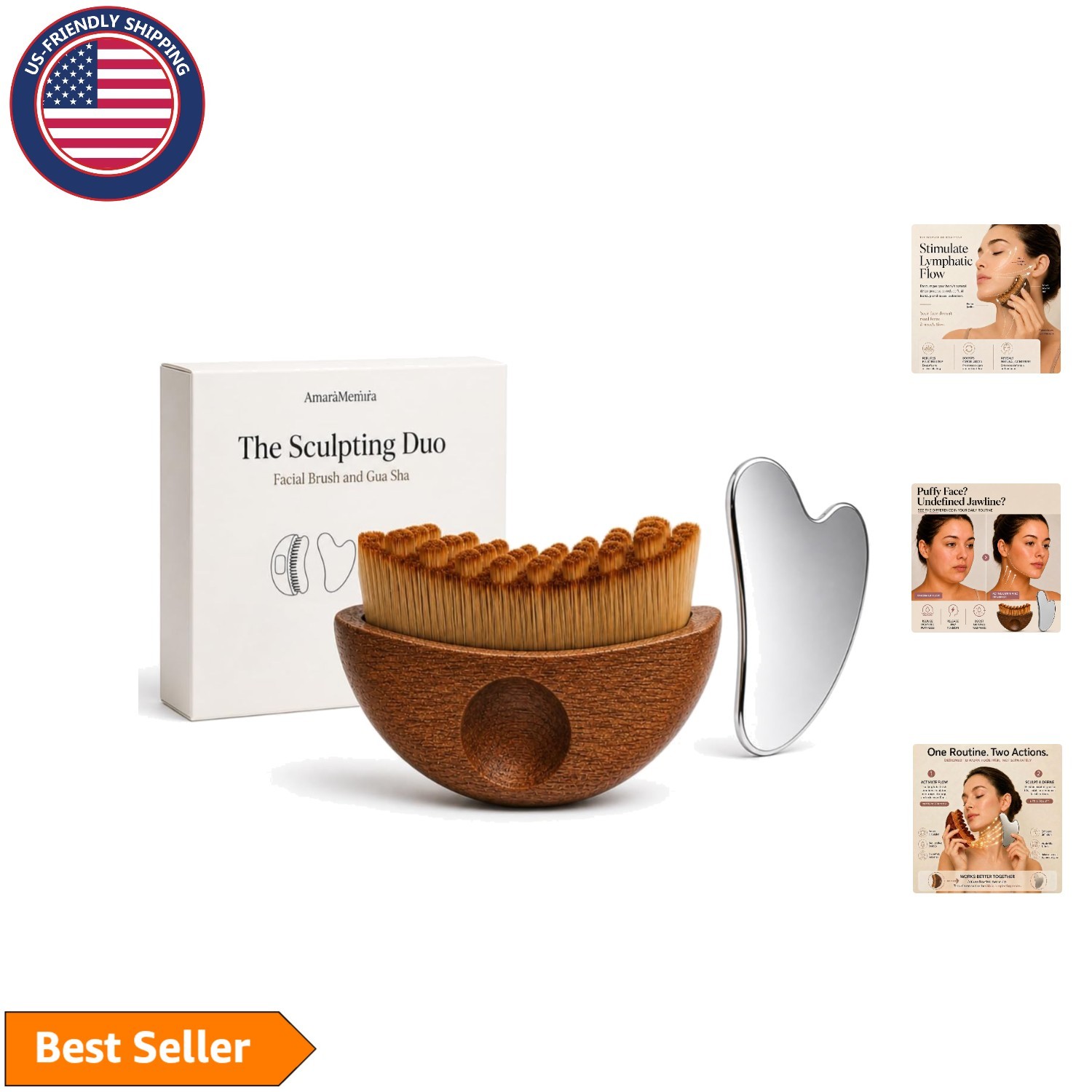 2-in-1 Lymphatic Drainage Face Brush & Gua Sha Set