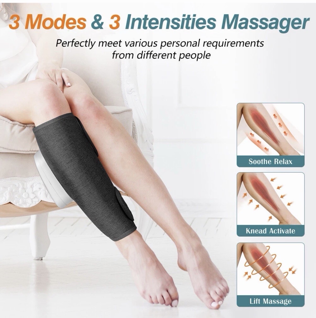 Leg Massager Air Compression Sleeve Calf Knee Foot Massager W/ Heat Circulation