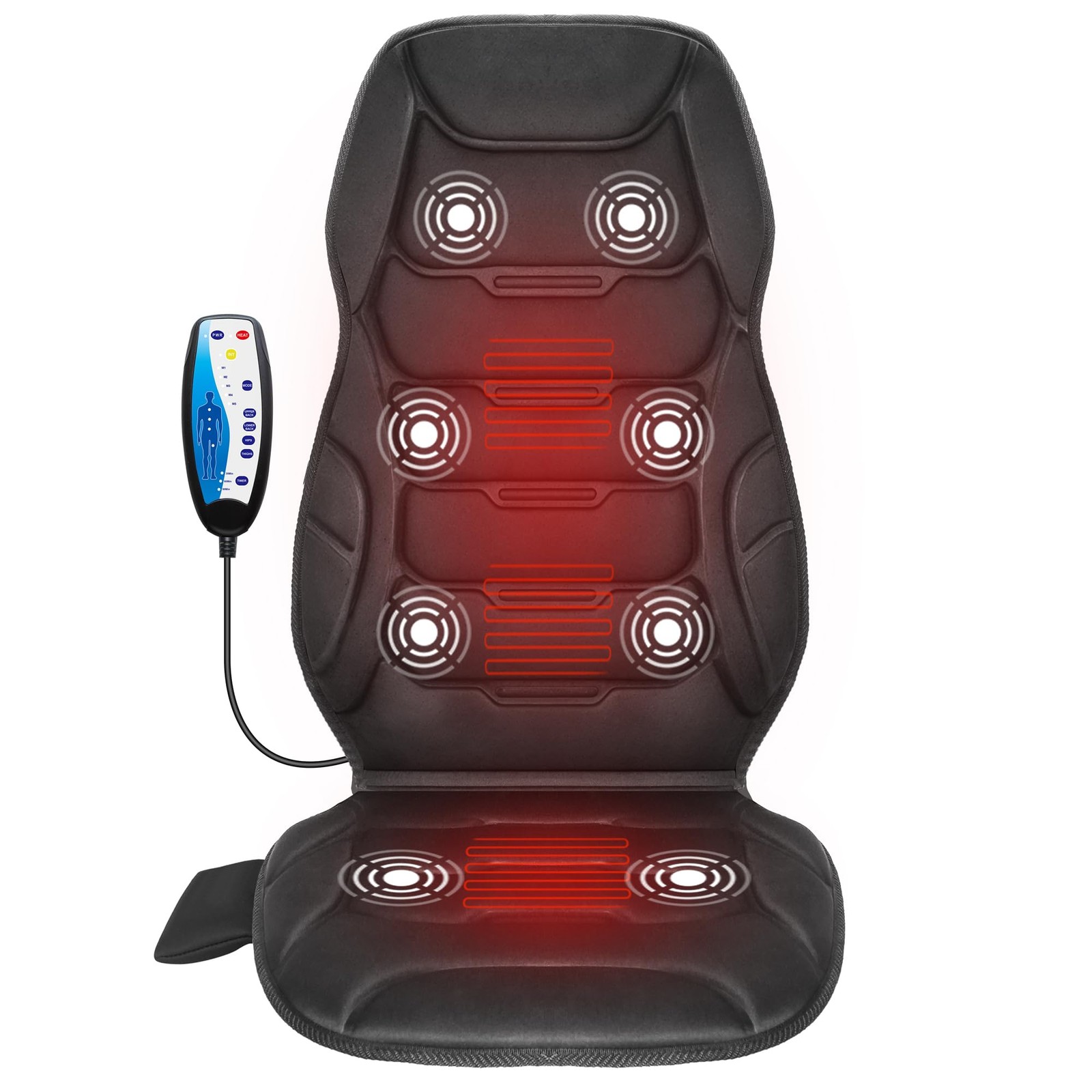 COMFIER Back Massager with Heat, Vibration Massage Seat Cushion Jet Black