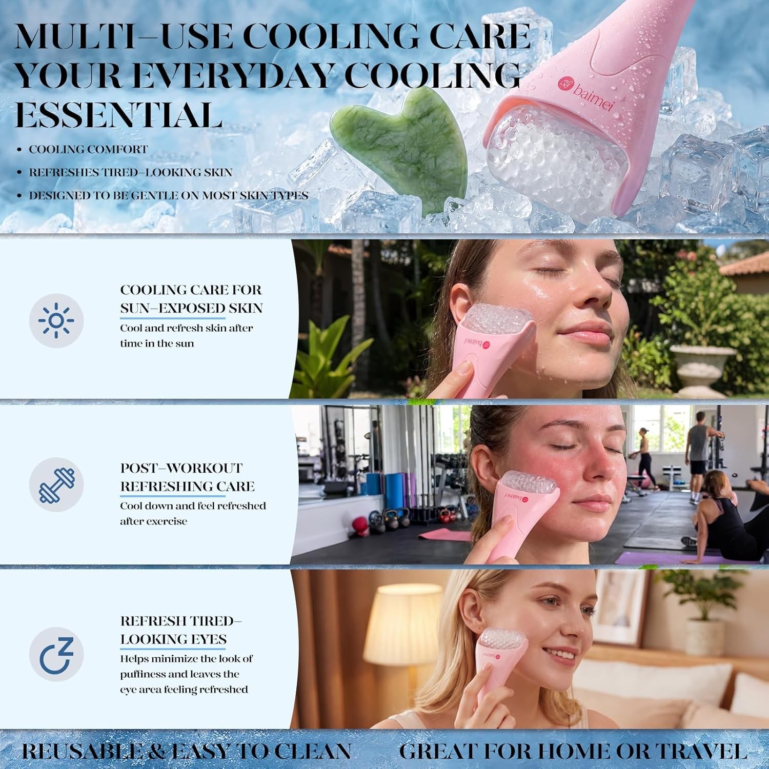 BAIMEI Icyme Ice Roller for Face and Gua Sha Facial Tool Set, Ice Face Roller Re