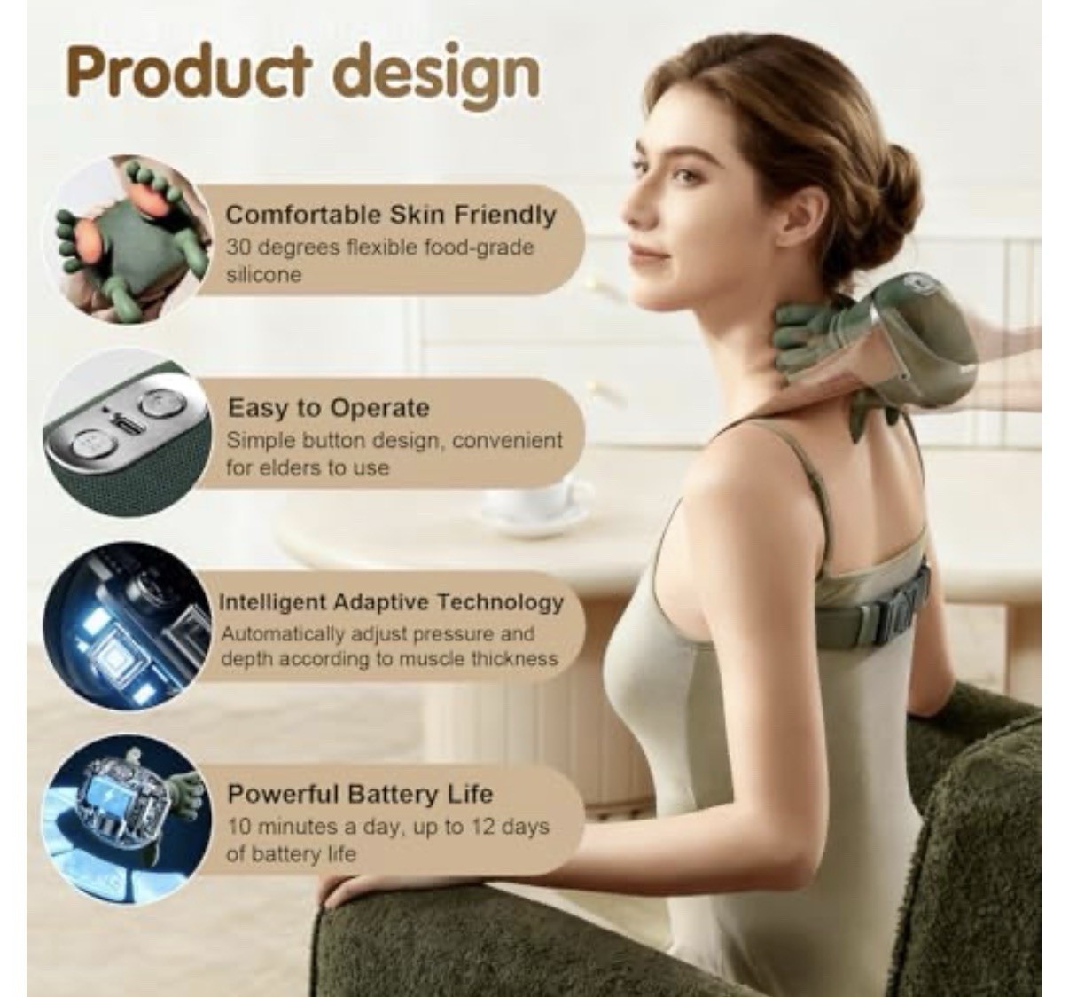Siasoo Neck Massager With Heat-Wireless Portable Shiatsu Neck and Shoulder