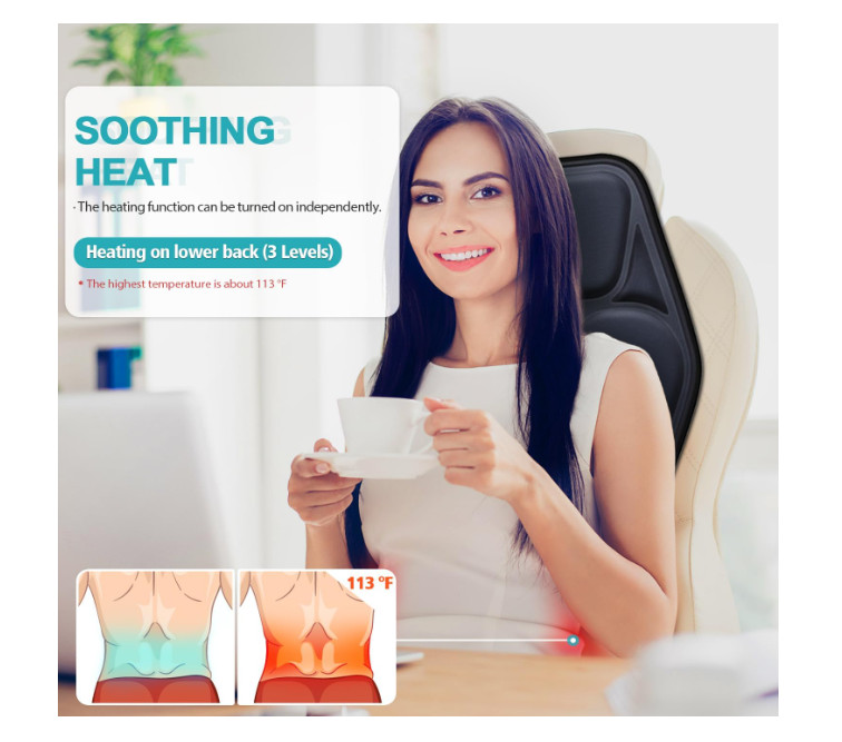 Massage Seat Cushion with Heat, 9 Modes, Lumbar Support for Home/Office
