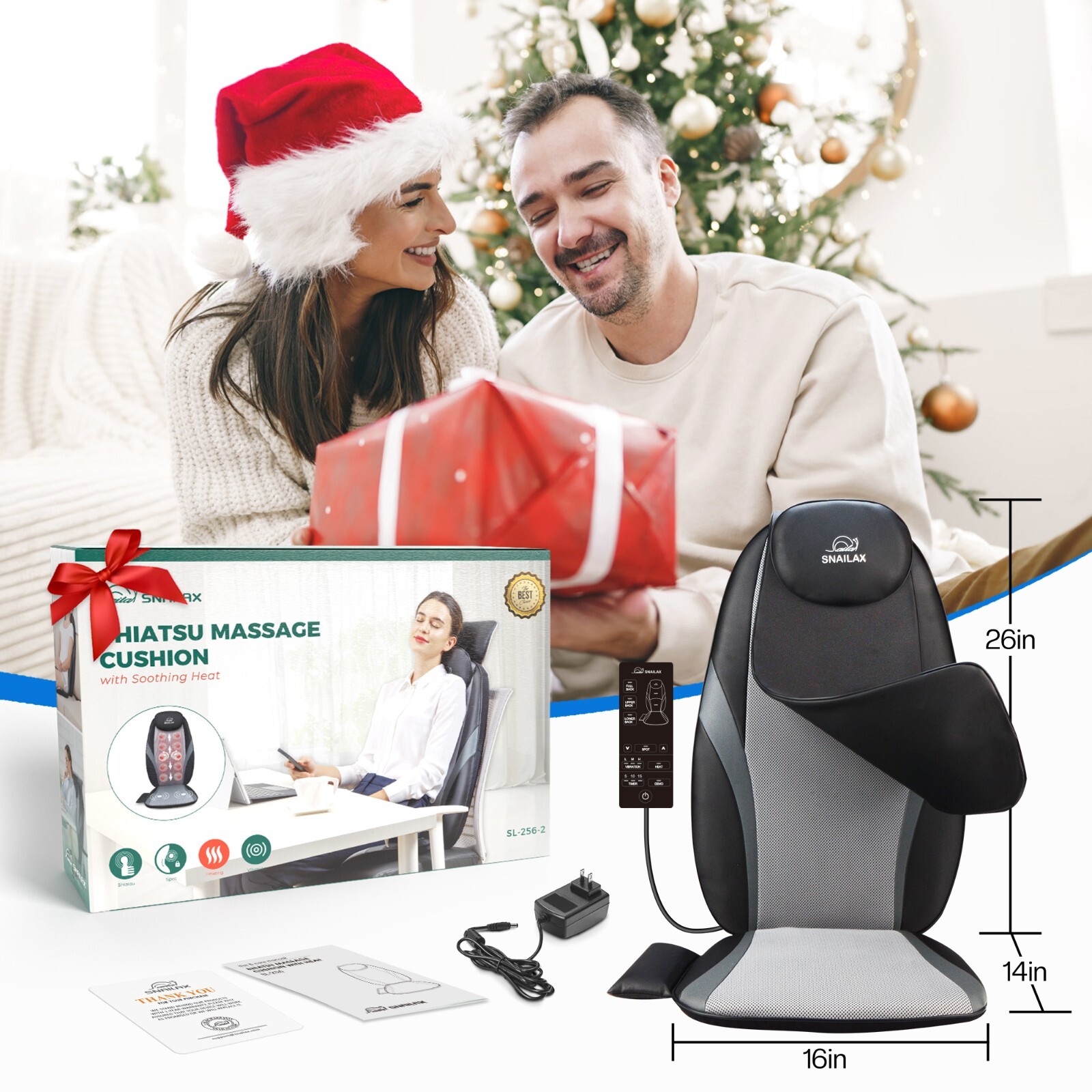 Snailax Massage Seat Cushion with Heated Back Neck Massager Chair for Car Home