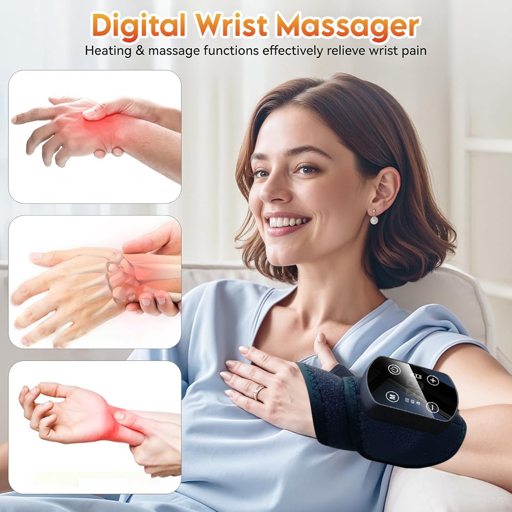 Cordless Hand Wrist Massager Pain Relief w/ 5 Heat Levels and 3 Vibration Modes