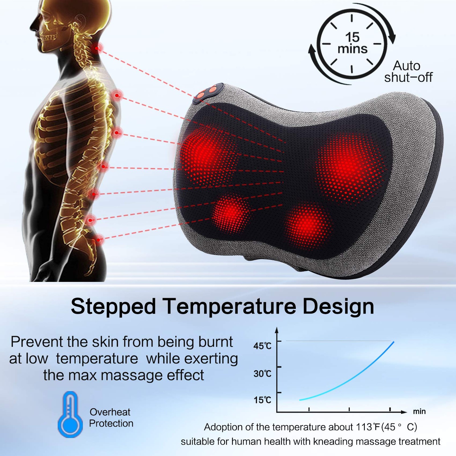 Papillon Shiatsu Back Massager with Heat,Fathers 1 Count (Pack of 1), Gray