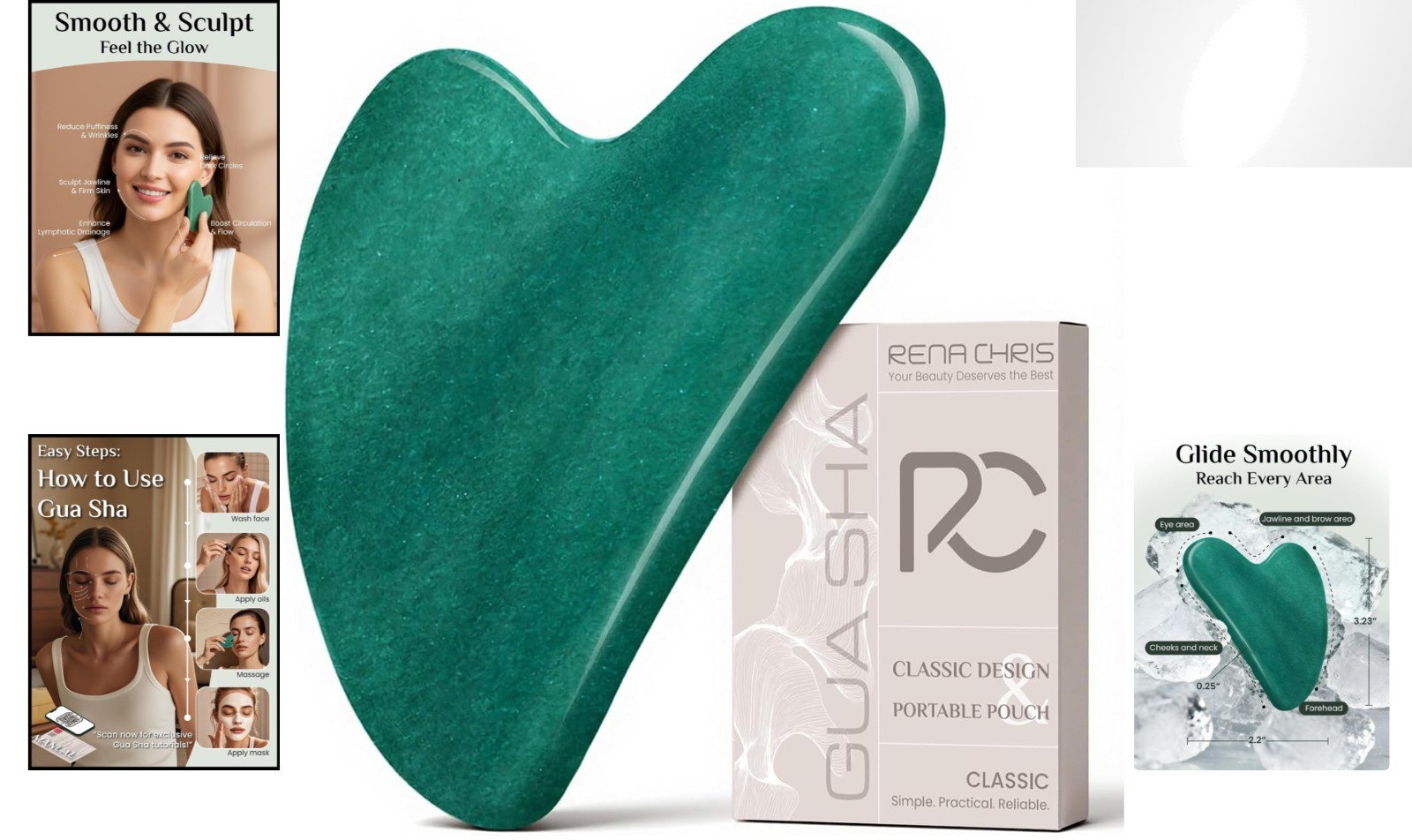 Jade Gua Sha Tool: Luxurious Facial Massager for Puffiness and Jawline Sculpting