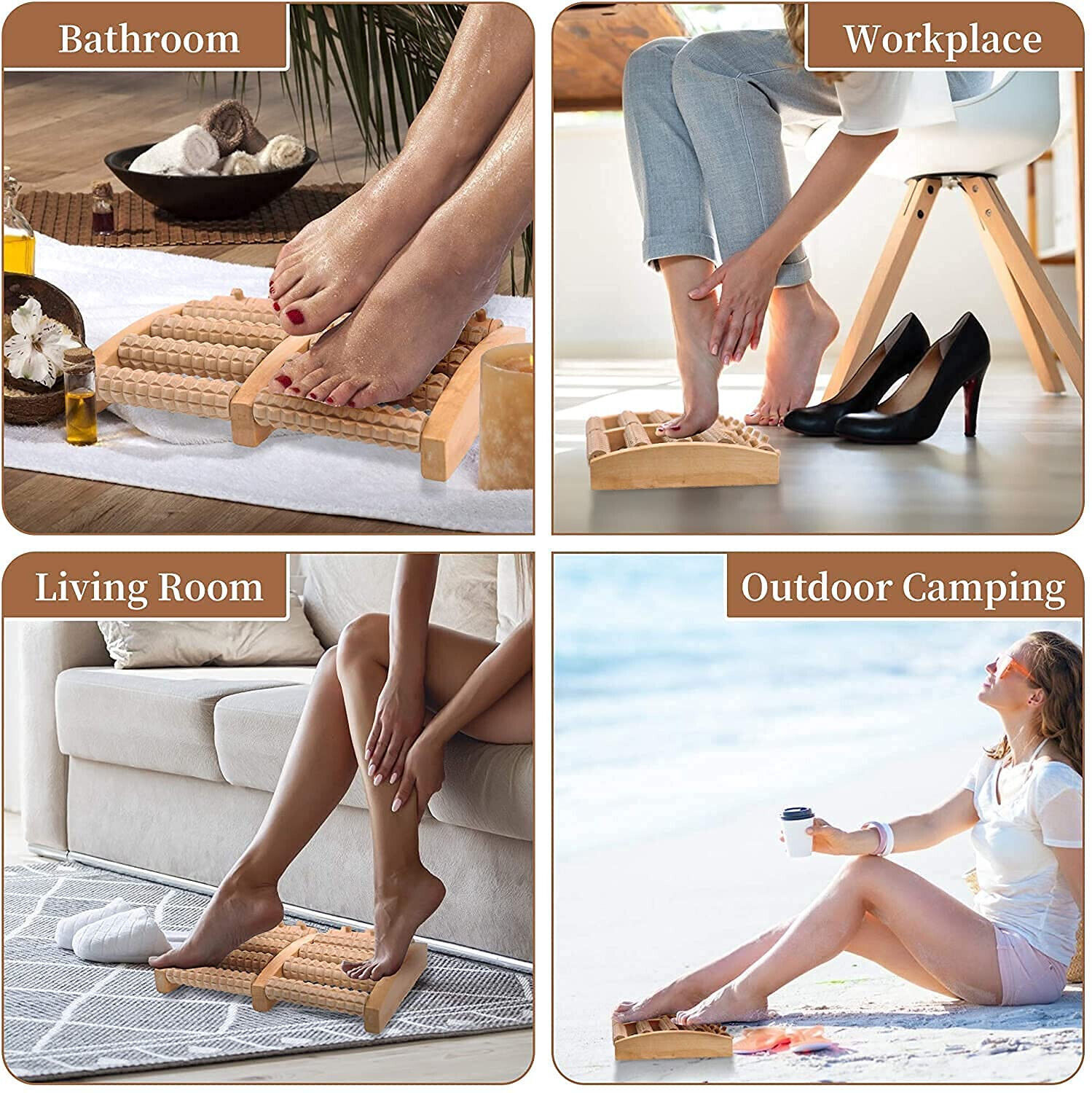 Acupuncture Solid Wooden Roller Foot Massager Body Stress Buster Leg Pain Relief